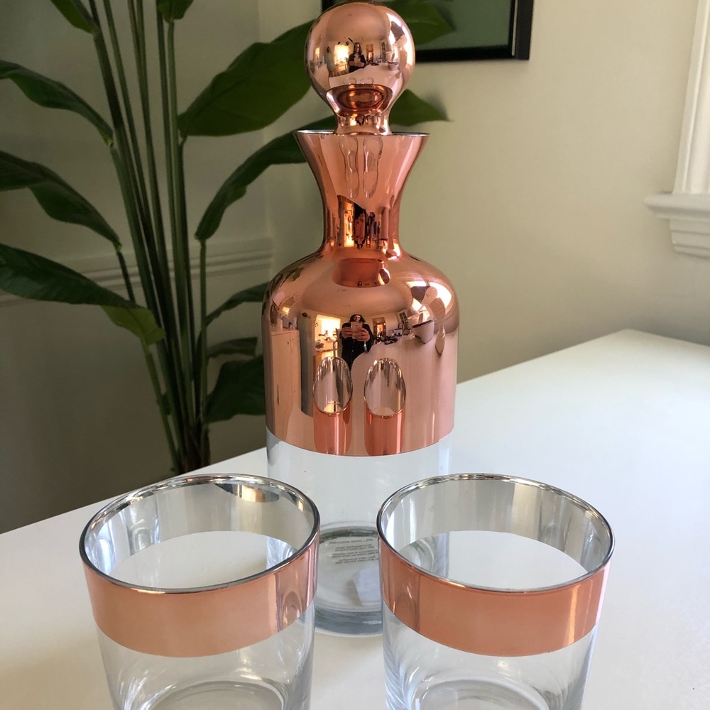 Williams Sonoma Copper Decanter and glass set